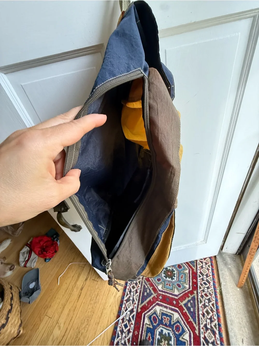Cherokee Vintage 90s Navy, Mustard & Brown Canvas Roll-Top Backpack